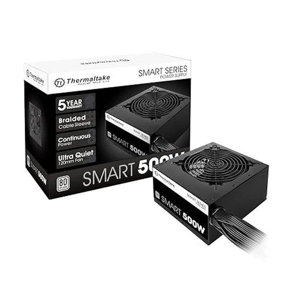 Thermaltake Smart 500W 80+ White Certified PSU, Continuous Power with 120mm Ultra Quiet Cooling Fan, ATX 12V V2.3/EPS 12V Active PFC Power Supply PS-SPD-0500NPCWUS-W