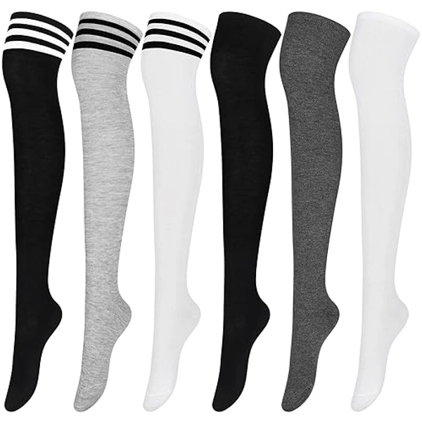 Aneco 6 Pairs Over Knee Thigh Socks Knee-High Warm Stocking Women Boot Sock Leg Warmer High Socks for Daily Wear, Cosplay
