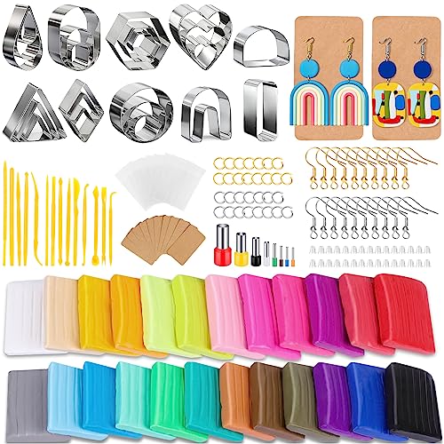 Snoghmil Polymer Clay Earrings Making Kit with 32pcs Polymer Clay Cutters, 24pcs Oven Bake Clay, 30 Set Earring Rings&Hooks, Modeling Clay Jewelry Making Kit for Teen Girls