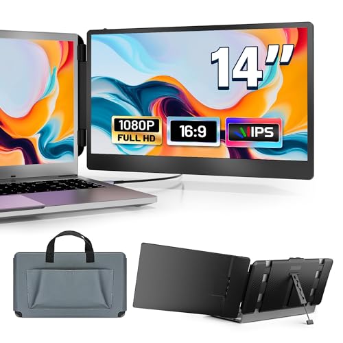 domyfan 14" Laptop Monitor Extender, FHD 1080P IPS Dual Laptop Screen Extender, HDMI/USB-A/Type-C Plug and Play for Windows, Mac, Chrome, Android, Xbox, Switch, PS5, Work with 13.3”-17” Laptops - Black