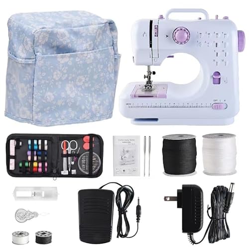 JUCVNB Mini Sewing Machine for Beginners and Kids Ages 8-12, Portable Sewing Machines with 12 Built-in Stitch Patterns, Light, 2 Speed Foot Pedal - Purple & White (with 27 Pieces Accessory Kit & Case) - Purple (Premium Accessory Set & Dust Cover)