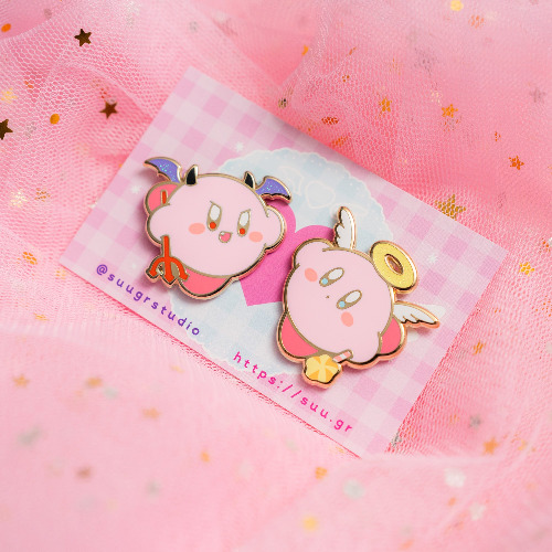 Devil and Angel Poyo Hard Enamel Pin, Halloween Collection - Set of Both / [A Grade] / Locking Clasp