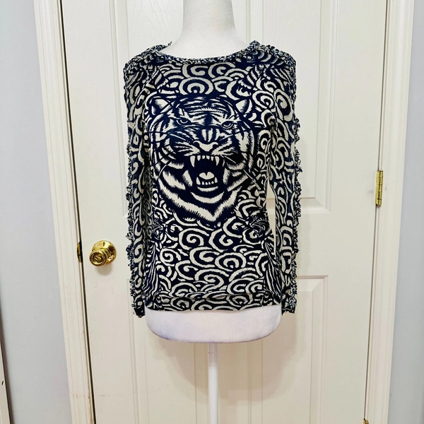 JEAN PAUL GAULTIER SOLEIL TIGER PRINT SHEER CREW NECK T-SHIRT VINTAGE