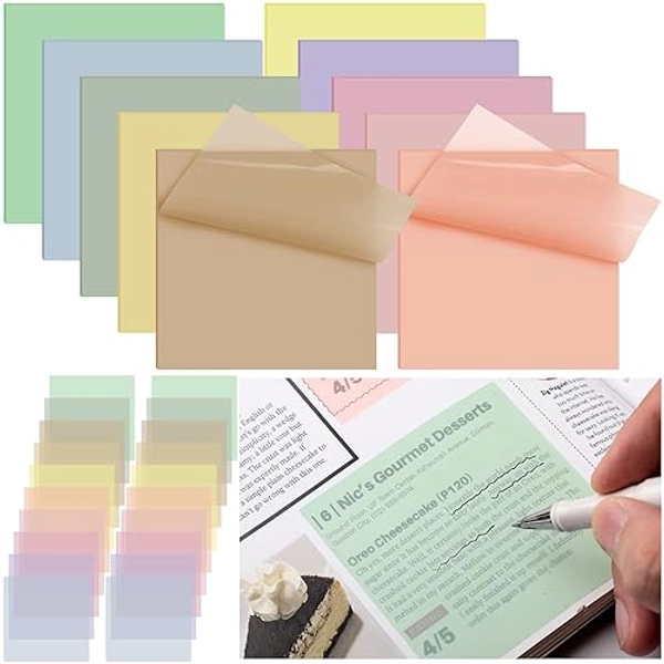10 Pads Transparent Sticky Notes 3x3 Inch Pastel Color Self-Adhesive Clear Sticky Notes Waterproof Translucent Memo Pad 500 Sheets for Office Supplies Reminder Pads(Mixed Color,Vintage)