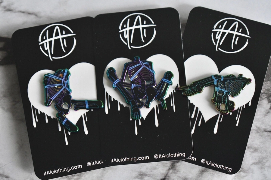 Lewd Shibari Skeleton Enamel Rainbow Black Bondage Pins