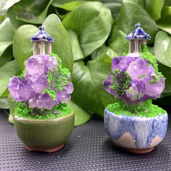 Natural Amethyst Cluster Castle Bonsai,Crystal Bonsai,Hand Carved,Reiki Healing,Crystal Energy,Home Decoration,Crystal Gift,Crystal Healing