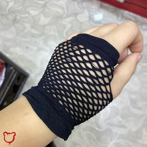 Fingerless Fishnet Gloves - Black