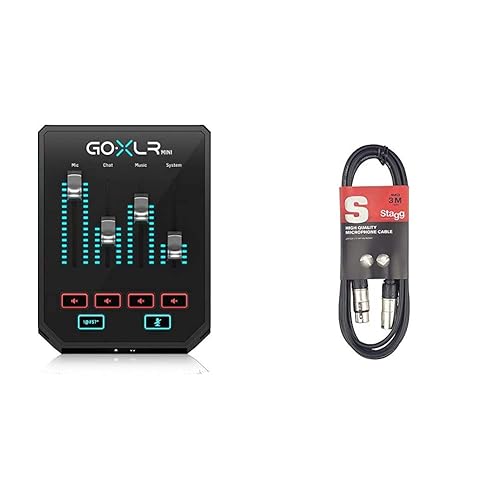 TC Helicon GoXLR MINI Online Broadcast Mixer with USB/Audio Interface and Midas Preamp, PC Compatible Only & Stagg 3m XLR to XLR Plug Microphone Cable