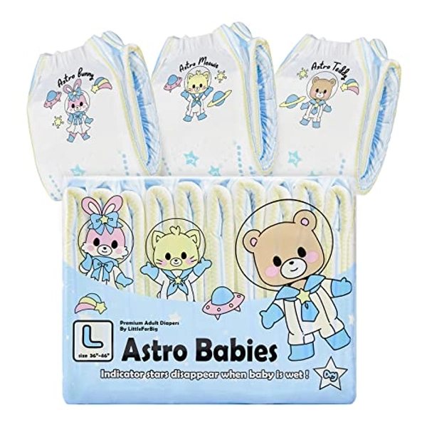 Littleforbig Printed Adult Brief Diapers 10 Pieces - Astro Babies (Large 36"-48")