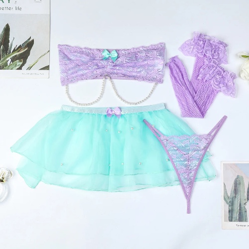 Princess Lingerie Lace Skirt Tube Top Set - Purple / M