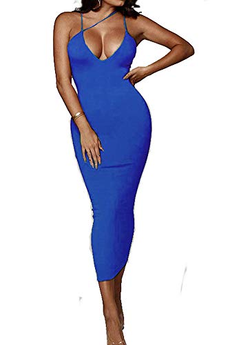 Sexy Asymmetrical Dress Deep V-Neck - Large - Blue