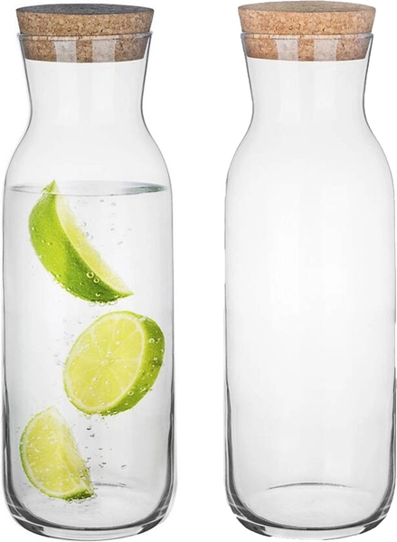 Glasmark Waterkan - 2x - met deksel - 1L - glas - kurk - waterkaraf - schenkkan