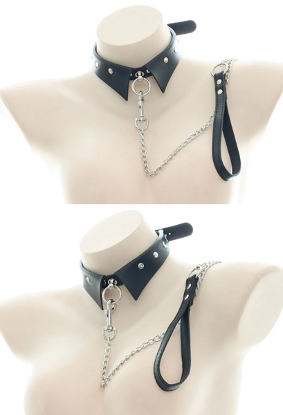 Women Harajuku Style Punk Leather Collar Choker PU Neck Ring with Chain Accessory Adjustable Maid Cosplay Accessory