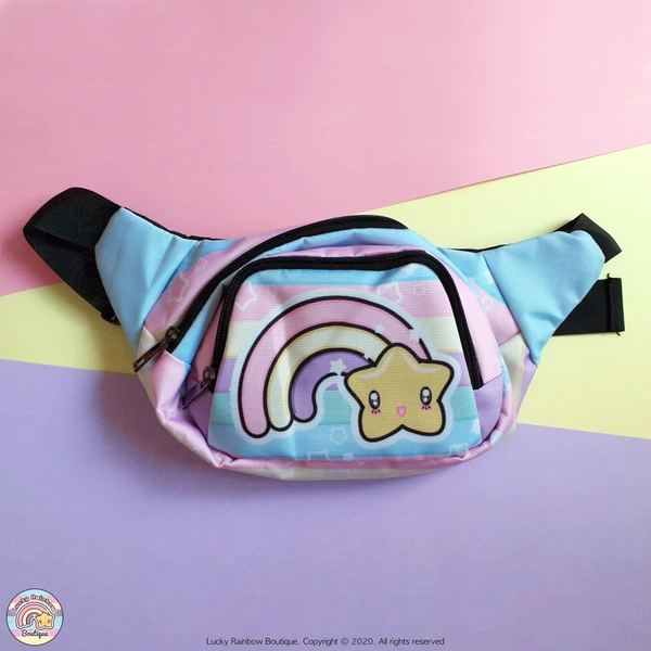 Pastel Rainbow Bum Bag, Kawaii Bag, Star and Rainbows Fanny Pack, Adjustable Strap Waist Bag Belt, Summer festival Bags, Fairy Kei