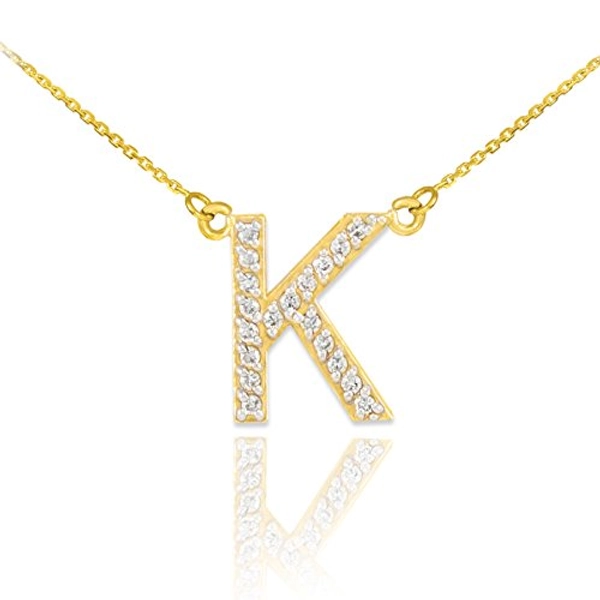 14 ct Gold Letter "K" Diamond Initial Necklace