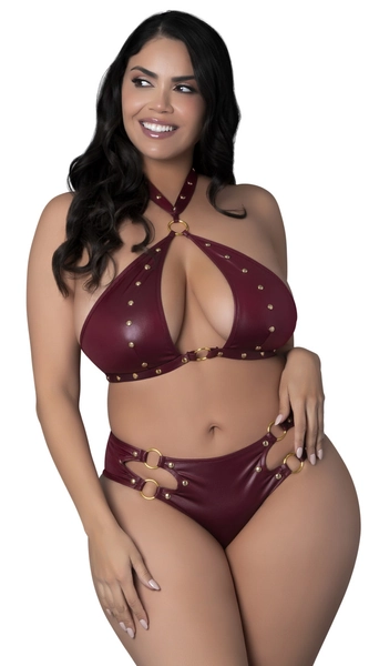 Plus Size Juno Faux Leather Halter Bra and Boyshort