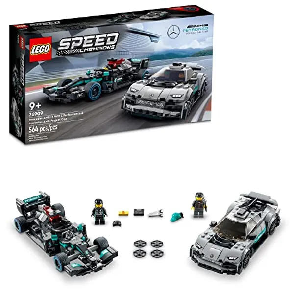 LEGO Speed Champions Mercedes-AMG F1 W12 E Performance & Mercedes-AMG Project One Toy Cars, Sports Car Model Building Kit, Collectible Race Car Toy, First Day of School Gift for Kids and Teens, 76909