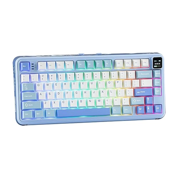 MechLands Vibe75 75% Wireless Gaming Keyboard with Interchangeable Screen&Knob Modules, Gasket Mechanical Keyboard, Hot Swappable Creamy Keyboard with BT5.0/2.4GHz/USB-C, 5-Layer Padding, RGB (Blue)