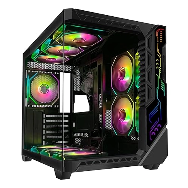 ATX Mid-Tower PC Gaming Case with 9pcs ARGB Fans Control Remote, Gaming ATX Case 360mm Radiator Support,ATX PC Case Tempered Glass Front/Side Panel,Mid Tower ATX Computer Case.