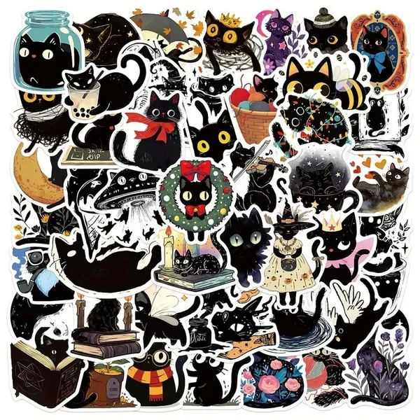 50pc Cute Black Cat Sticker Pack