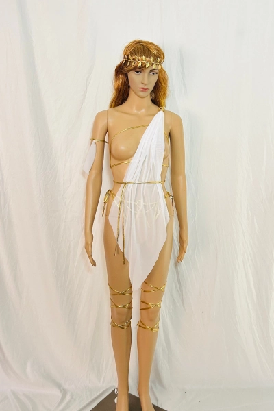 Elegant Toga Dress for Roman Themed Parties Greek Goddess  bikini top crotchless  O-ring thong Shoulder Drape Lingerie Gorean Gown