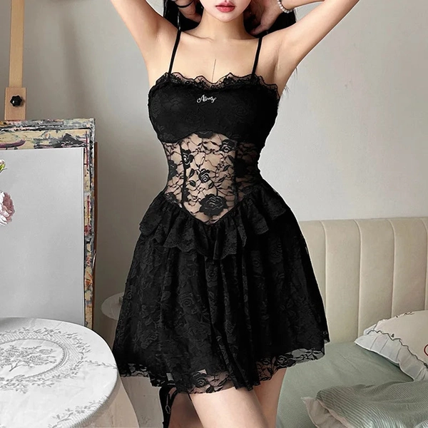 'Dark Side' Black Goth Lace Dress