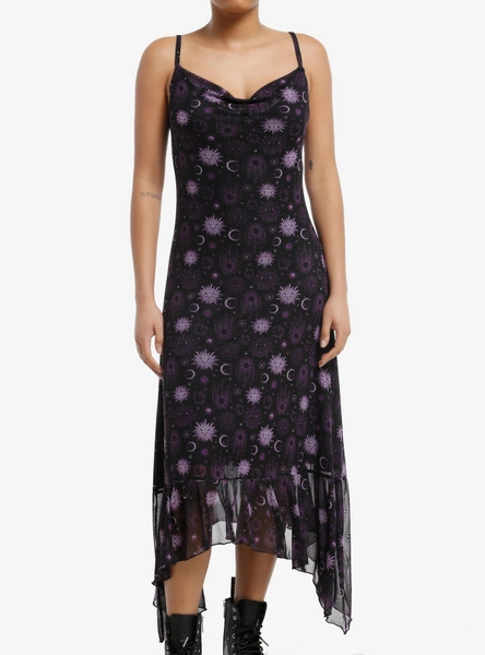 Cosmic Aura Purple Celestial Maxi Slip Dress
