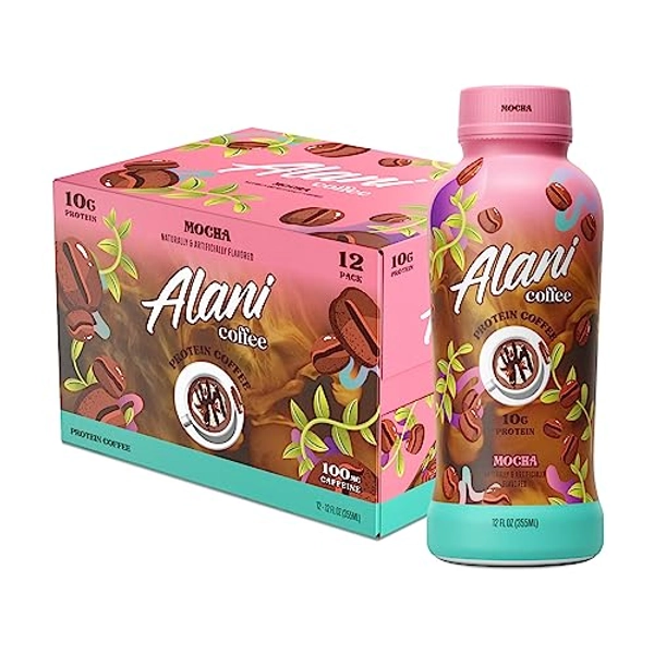 Alani Nu Protein Coffee MOCHA | Ready To Drink Cold Brew with 10g of Protein | 100mg Caffeine | 90 Calories, Naturally Flavored | 12 Fl Oz Bottles | 12 Pack