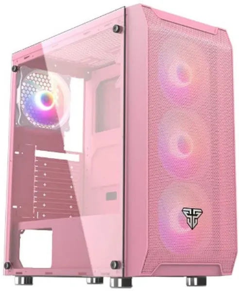 Fantech PC Gaming Computer Desktop Case Tempered Glass Side Panel ATX Tower with 4 x 120mm Fixed RGB Fan Pre-Installed, Dust Filter (CG80) (Pink) 