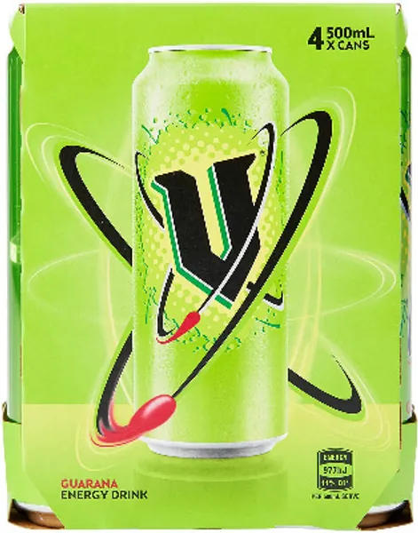 V Energy Green Guarana Energy Drink Cans, 6 x 4 x 500 ml Pieces 