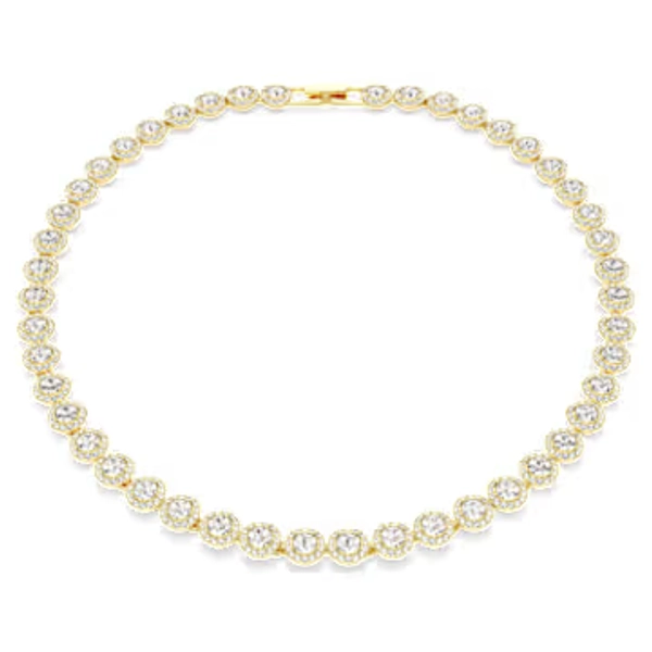 Una Angelic Tennis necklace, Round cut, White, Gold-tone plated