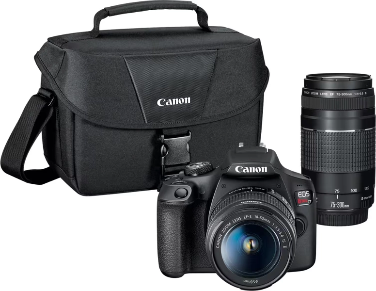 Canon - EOS Rebel T7 DSLR Video Two Lens Kit with EF-S 18-55mm and EF 75-300mm Lenses - Black
