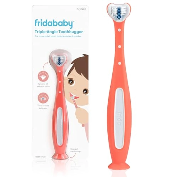 Frida Baby Triple-Angle Toothhugger Training Toddler Toothbrush | Toddler Toothbrush 2 Years and Up, Cleans All Sides at Once | Pink