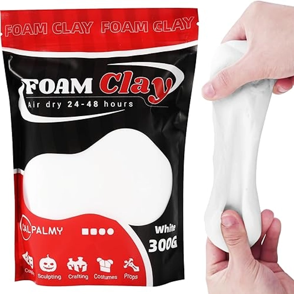 CALPALMY Air Dry Clay (300g Bag) - White Moldable Foam Clay for Cosplay - Airdry Soft Clay for Kids and Adults - Perfect Modeling Clay for Crafts, Sculpting, and Artistic Projects