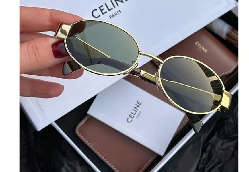 Authentic Celine Triomphe Sunglasses CL40235U Gold Frame Green Lenses