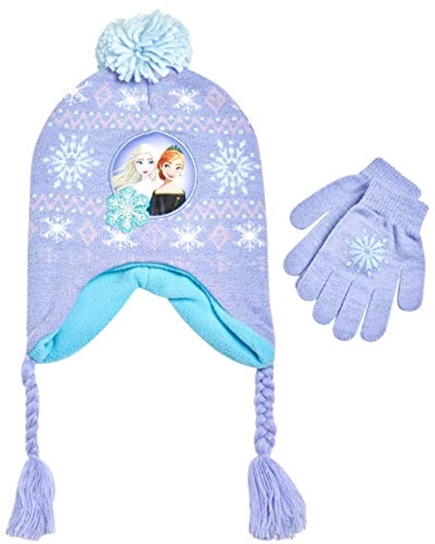 Disney Little Girls Frozen Elsa and Anna Beanie Hat and Gloves Cold Weather Set (Age 2-7)