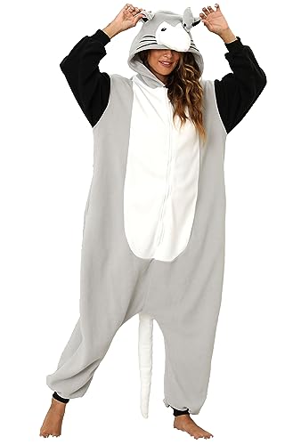 HOMWERRONT Unisex Adult Animal Onesie Pajamas Opossum Halloween Costumes Anime Cosplay pajamas Warm Sleepwear for Men Women - Medium - Opossum Onesie Pajamas