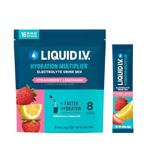 Liquid I.V.® Hydration Multiplier® - Strawberry Lemonade - Hydration Powder Packets | Electrolyte Powder Drink Mix | Convenient Single-Serving Sticks | Non-GMO | 1 Pack (16 Servings) - Strawberry Lemonade - 16 Servings (Pack of 1)