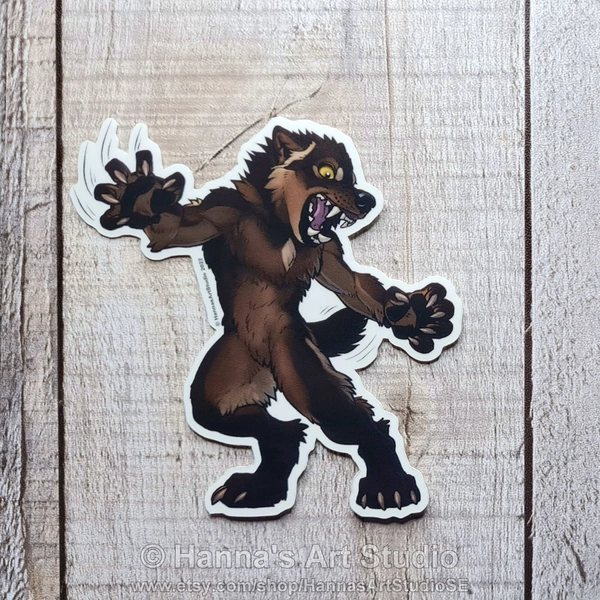 A Wee Swipe - Vinyl Sticker || Cute Werewolf, Weewoof, Black Wolf, Halloween, Angry