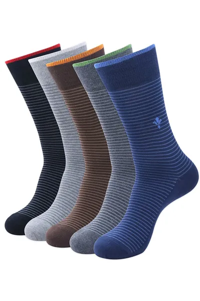 BALENZIA Men's Solid Colored Formal Mid Calf Length Business Socks Made with Cotton & Spandex - Combo Pack of 3 & 5 (Black, L.Grey, D.Grey, Brown, Navy) | Size UK 7 to UK 10