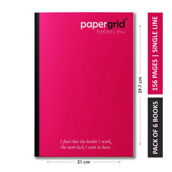 Papergrid Notebook - A4 (29.7 cm x 21 cm), Single Line, 156 Pages, Soft Cover - Pack of 6