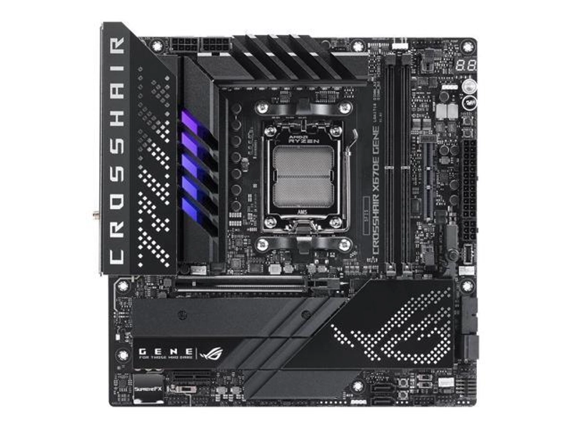 ASUS ROG CROSSHAIR X670E GENE (AM5, AMD X670,micro-ATX ,DDR5, 3 x M.2 slots 4 x SATA
6Gb/s ports, 2.5Gb Ethernet ,Wi-Fi 6E, USB 3.2 Gen 2 Type-C USB4,