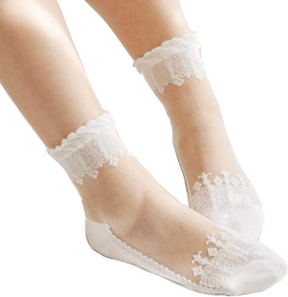 Lovful 3 Pairs Women's Ultrathin Transparent Lace Elastic Short Socks