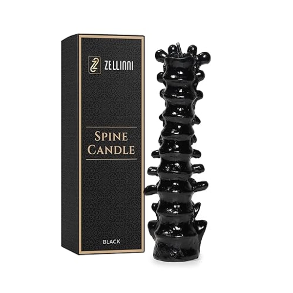Zellinni Spine Candle for Halloween Decor - Premium Unscented Soy Candle w/Cotton Wick for Clean Burn - Goth Room Decor Vertebra Candles for Parties Home Rituals Halloween Decorations Indoor - Black