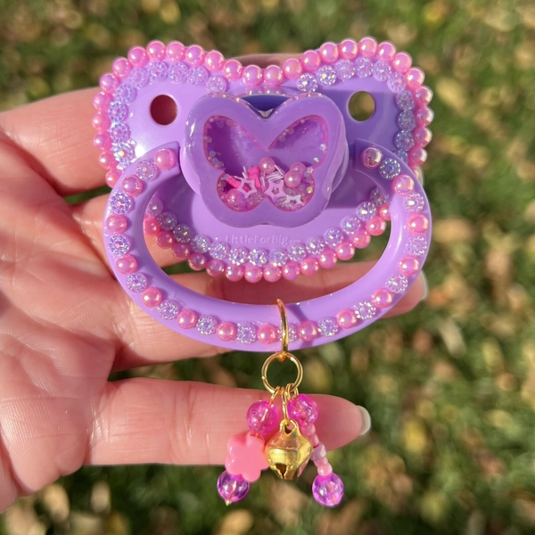 Purple Butterfly Resin Shaker CUSTOM Adult Size Pacifier! LITTLE SPACE Deco Paci