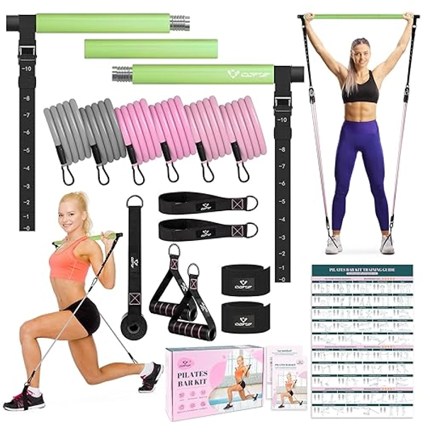 Pilates Bar Kit with Resistance Bands, Multifunctional Yoga Pilates Bar with Heavy-Duty Metal Adjustment Buckle, Portable Home Gym Pilates Resistance Bar Kit for Women Full Body Workouts