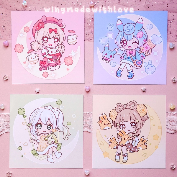 Genshin Chibi Matte/Holographic Print Klee Dodoco Sigewinne Nahida Aranara Yaoyao Yuegui Pastel Aesthetic Poster - by wingmadewithlove