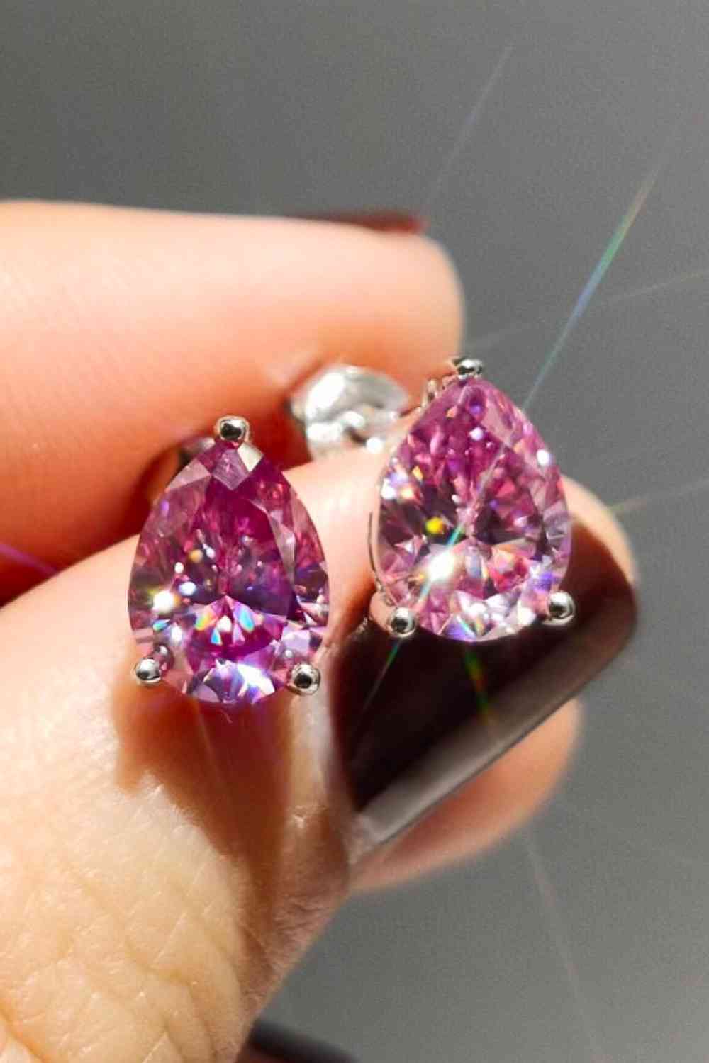 2 Carat Teardrop Moissanite Platinum-Plated Stud Earrings - Pink / One Size