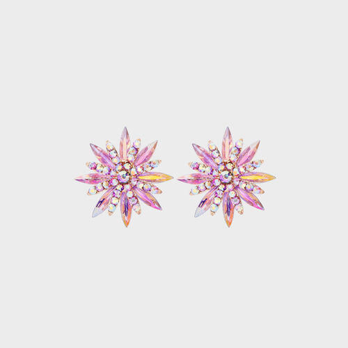 Flower Shape Rhinestone Alloy Stud Earrings - Lilac / One Size