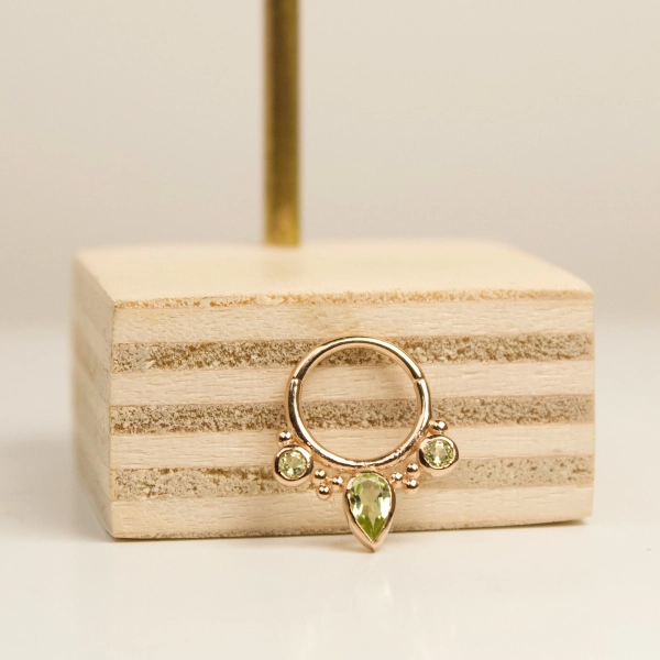 Peridot 14 Karat Solid Rose Gold Septum Clicker, Nose Ring, 8 mm Septum Hoop,